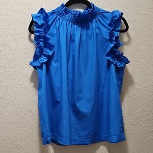 crown & ivy Bright Blue Ruffle Mock Neck Camisole